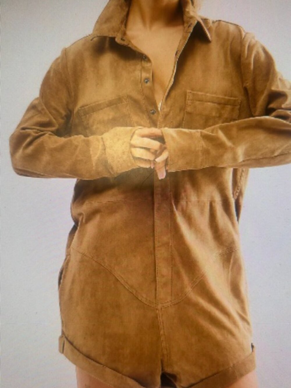 Free People x One Teaspoon Super Soft Tan Lush Suede Prophecy Short Jumpsuit NWT